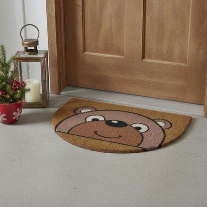 18" X 30" Brown Bear Semi Circle Outdoor Coir Door Mat