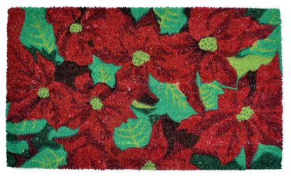 18" X 30" Red and Green Coir Poinsettia Outdoor Christmas Door Mat