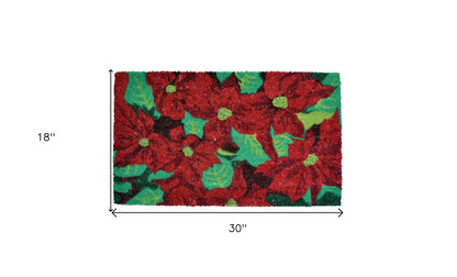 18" X 30" Red and Green Coir Poinsettia Outdoor Christmas Door Mat