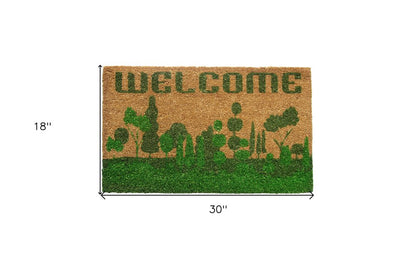 18" X 30" Beige and Green Coir Trees Welcome Outdoor Door Mat