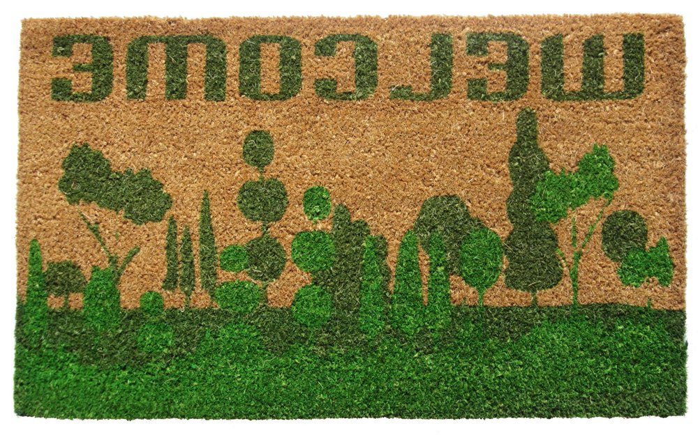 18" X 30" Beige and Green Coir Trees Welcome Outdoor Door Mat