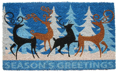 18" X 30" Blue Deer Seasons Greetings Outdoor Coir Door Mat
