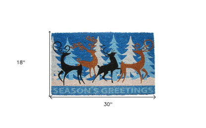 18" X 30" Blue Deer Seasons Greetings Outdoor Coir Door Mat