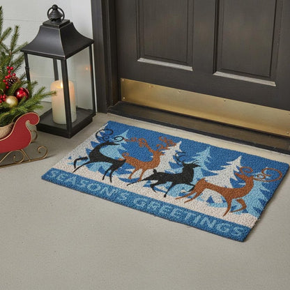 18" X 30" Blue Deer Seasons Greetings Outdoor Coir Door Mat