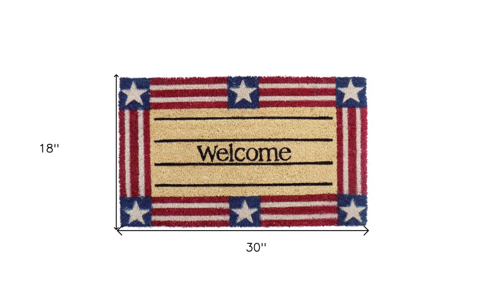 18" X 30" Red White And Blue Coir Patriotic Welcome Outdoor Door Mat
