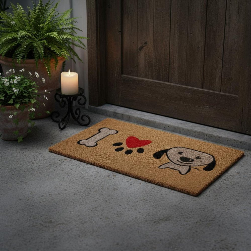 18" X 30" Beige and Black Coir Dog Outdoor Door Mat