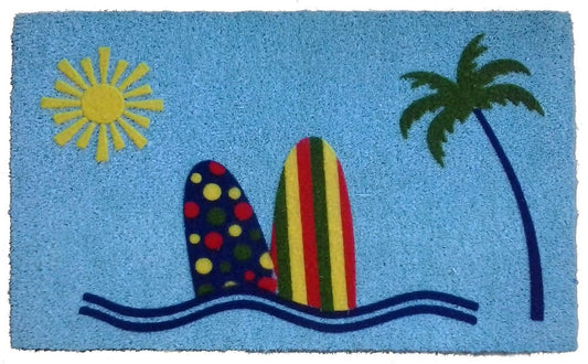 18" X 30" Blue and Green Coir Tropical Outdoor Door Mat