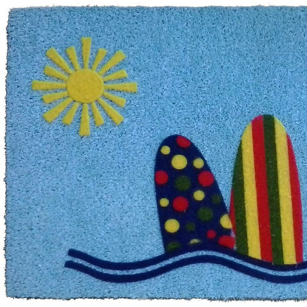 18" X 30" Blue and Green Coir Tropical Outdoor Door Mat