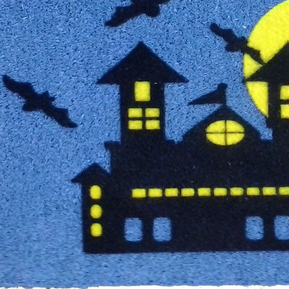 18" X 30" Blue and Black Coir Spooky House Outdoor Halloween Door Mat