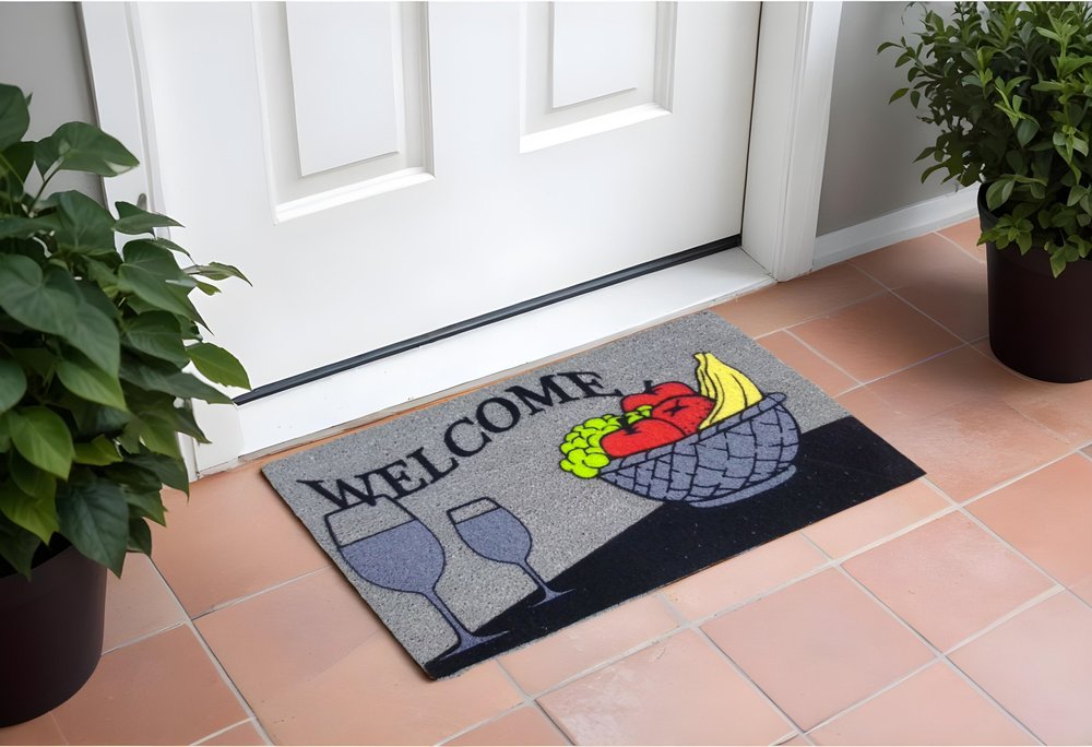 18" X 30" Black and Red Coir Wine Welcome Outdoor Door Mat
