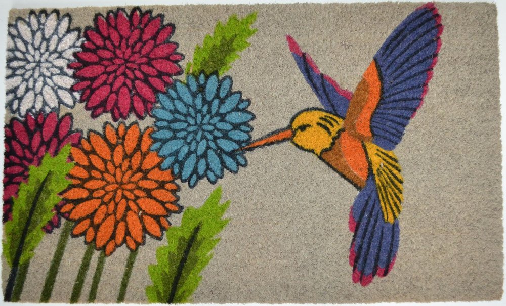 18" X 30" Brown and Blue Coir Floral Outdoor Door Mat