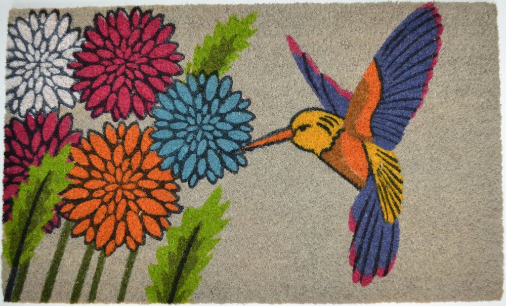 18" X 30" Brown and Blue Coir Floral Outdoor Door Mat