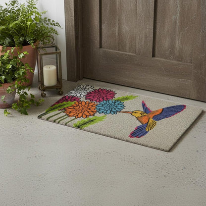 18" X 30" Brown and Blue Coir Floral Outdoor Door Mat