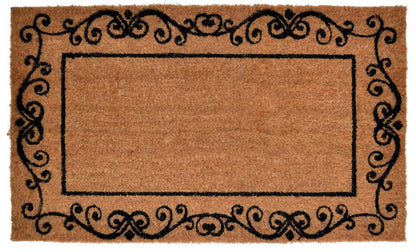 18" X 30" Brown and Black Coir Scrollwork Outdoor Door Mat