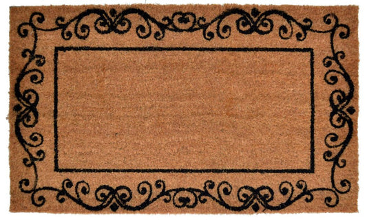 18" X 30" Brown and Black Coir Scrollwork Outdoor Door Mat