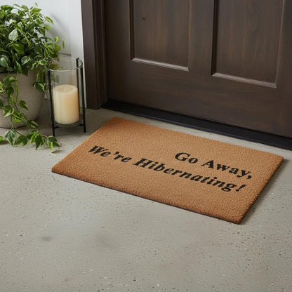 18" X 30" Brown and Black Coir Go Away We Are Hibernating Outdoor Door Mat