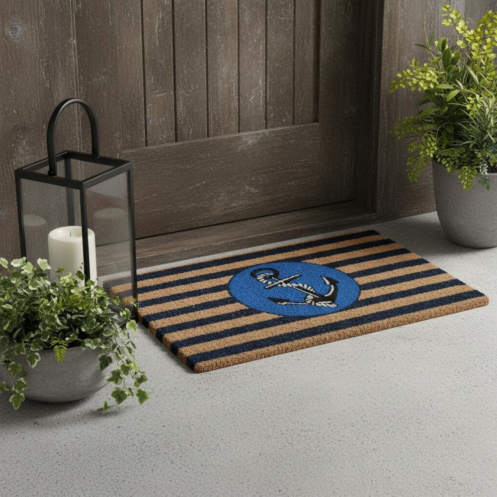 18" X 30" Brown and Blue Coir Anchor Outdoor Door Mat