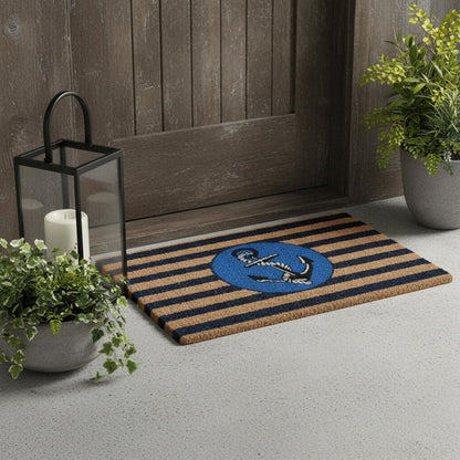 18" X 30" Brown and Blue Coir Anchor Outdoor Door Mat