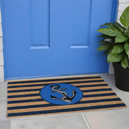 18" X 30" Brown and Blue Coir Anchor Outdoor Door Mat