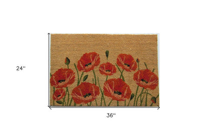 24" X 36" Brown and Red Coir Floral Outdoor Door Mat