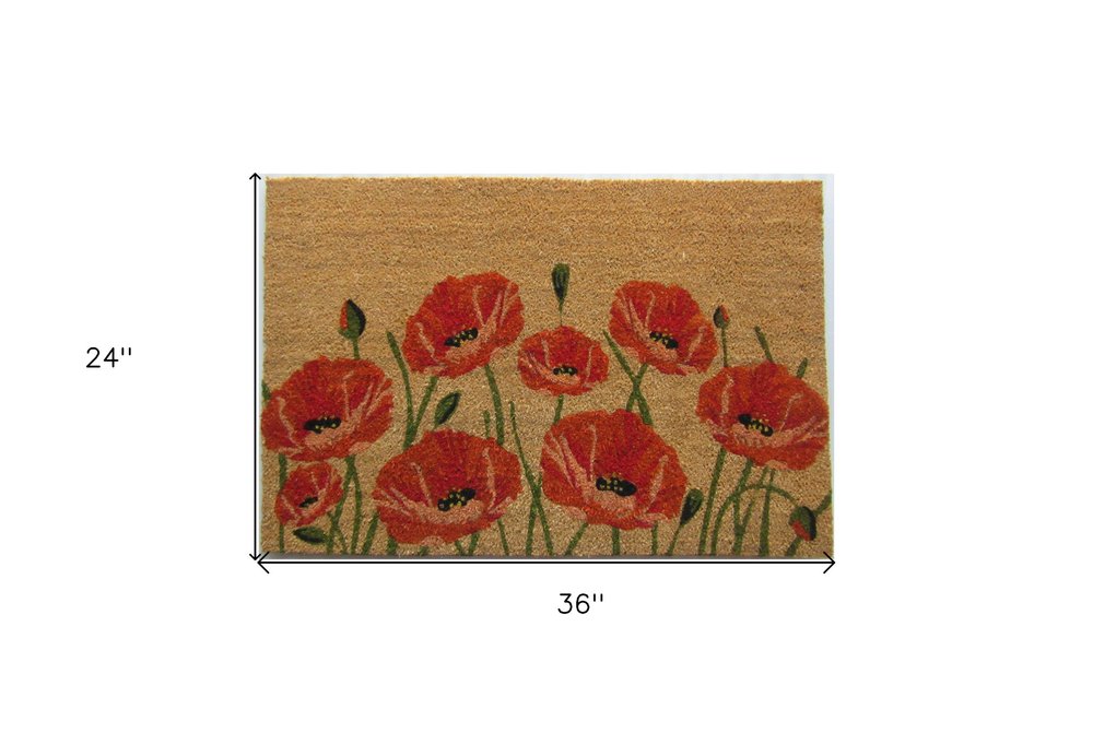 24" X 36" Brown and Red Coir Floral Outdoor Door Mat