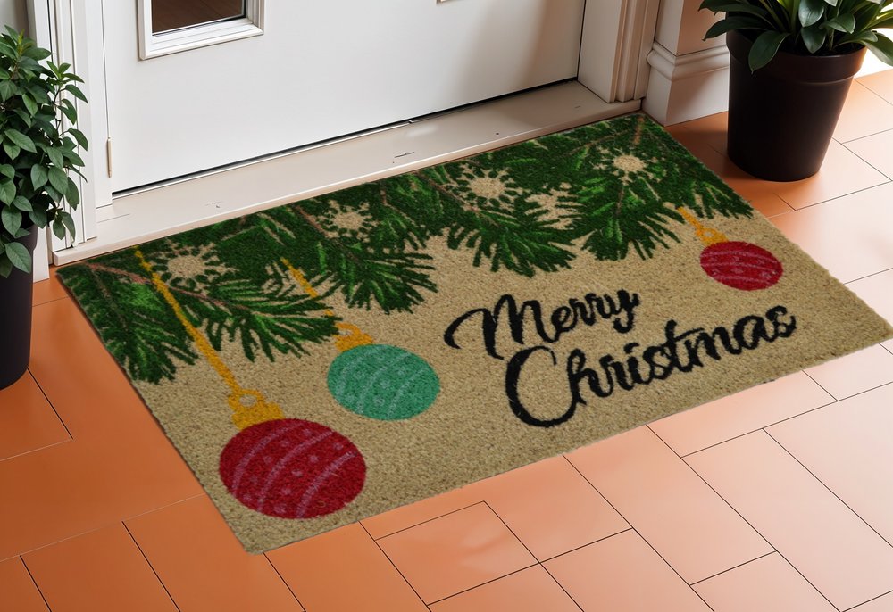 18" X 30" Beige and Red Coir Christmas Merry Christmas Outdoor Christmas Door Mat