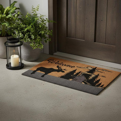 18" X 30" Brown and Black Coir Woodland Welcome Outdoor Door Mat
