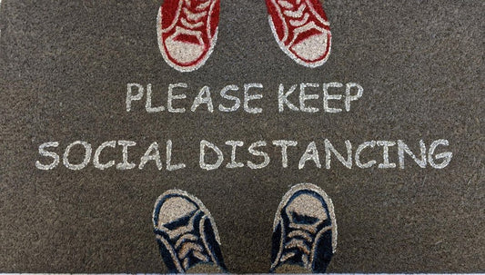 18" X 30" Gray Coir Please Keep Social Distancing Outdoor Door Mat