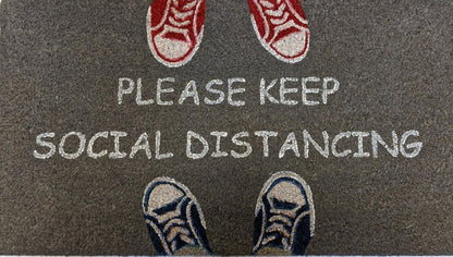 18" X 30" Gray Coir Please Keep Social Distancing Outdoor Door Mat