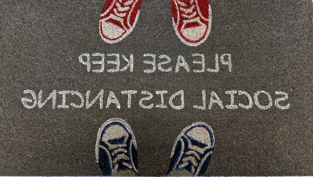 18" X 30" Gray Coir Please Keep Social Distancing Outdoor Door Mat