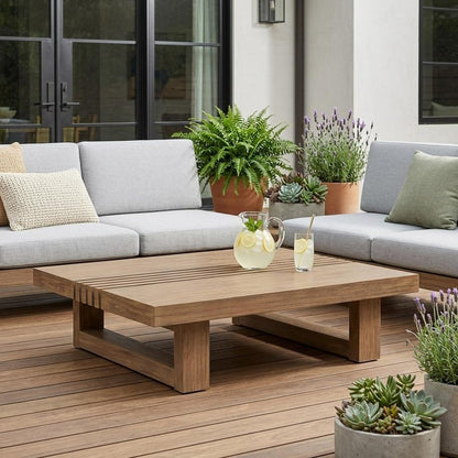 33" Natural Solid Wood Outdoor Coffee Table