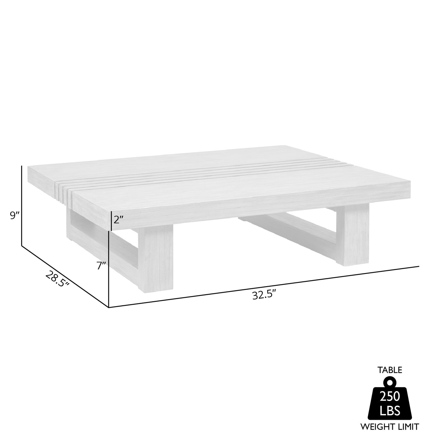 33" Natural Solid Wood Outdoor Coffee Table