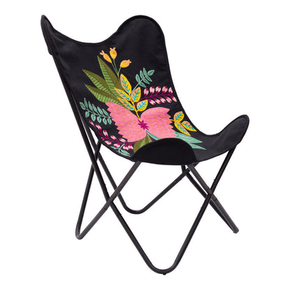 26" Black With Tropical Flowers Butterfly Chair