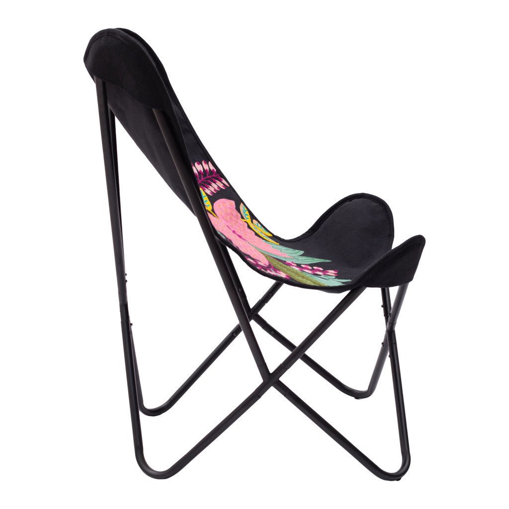 26" Black With Tropical Flowers Butterfly Chair