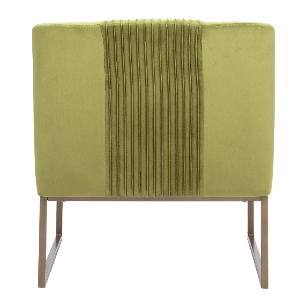 25" Olive Green And Brass Velvet Tufted Side Chair