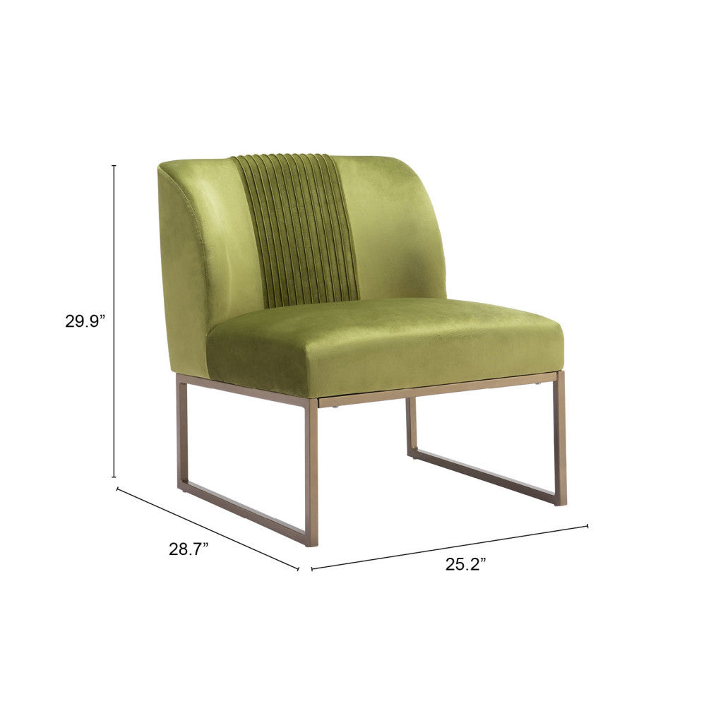 25" Olive Green And Brass Velvet Tufted Side Chair