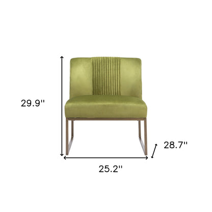 25" Olive Green And Brass Velvet Tufted Side Chair