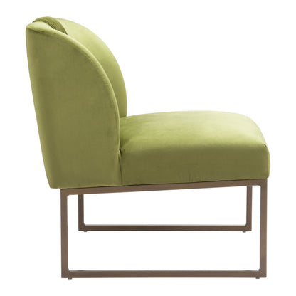 25" Olive Green And Brass Velvet Tufted Side Chair