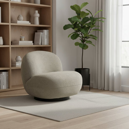 30" Khaki And Black Faux Shearling And Upholstered Slipper Chair