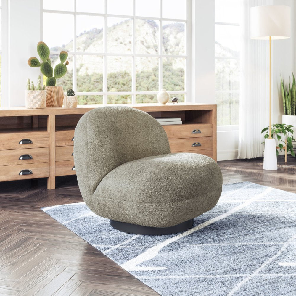 30" Khaki And Black Faux Shearling And Upholstered Slipper Chair