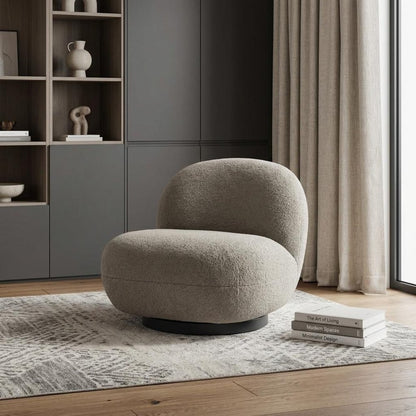 30" Khaki And Black Faux Shearling And Upholstered Slipper Chair