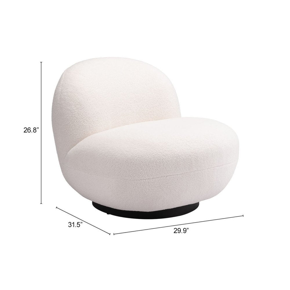 30" Cream And Black Faux Shearling And Upholstered Slipper Chair