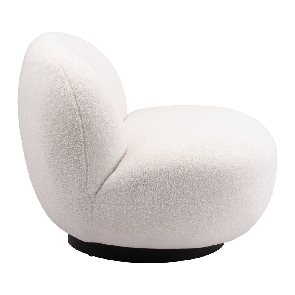 30" Cream And Black Faux Shearling And Upholstered Slipper Chair