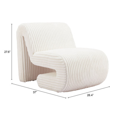 26" White Corduroy Contemporary Shaped Lounge Chair