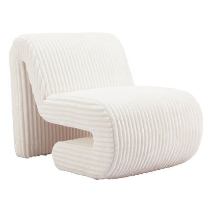 26" White Corduroy Contemporary Shaped Lounge Chair