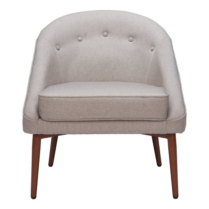 28" Gray And Brown Fabric Tufted Barrel Chair