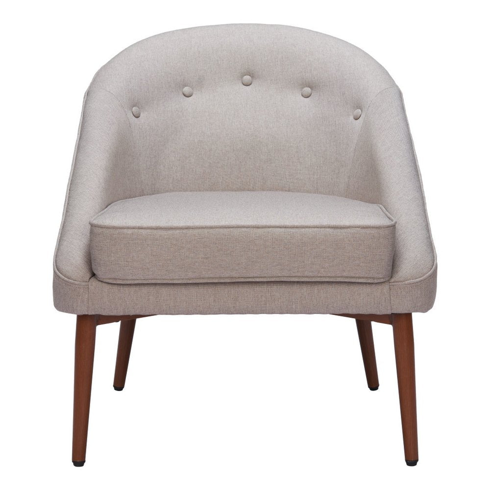 28" Gray And Brown Fabric And Upholstered Tufted Barrel Chair