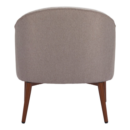 28" Gray And Brown Fabric Tufted Barrel Chair