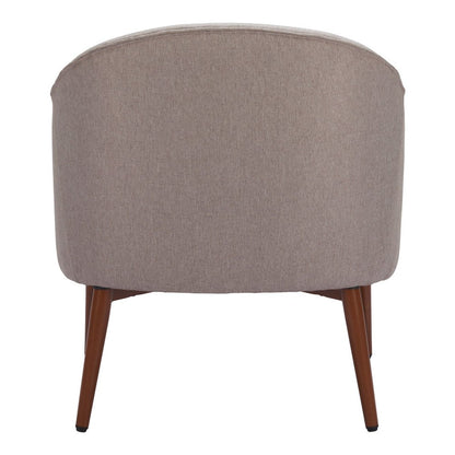 28" Gray And Brown Fabric And Upholstered Tufted Barrel Chair