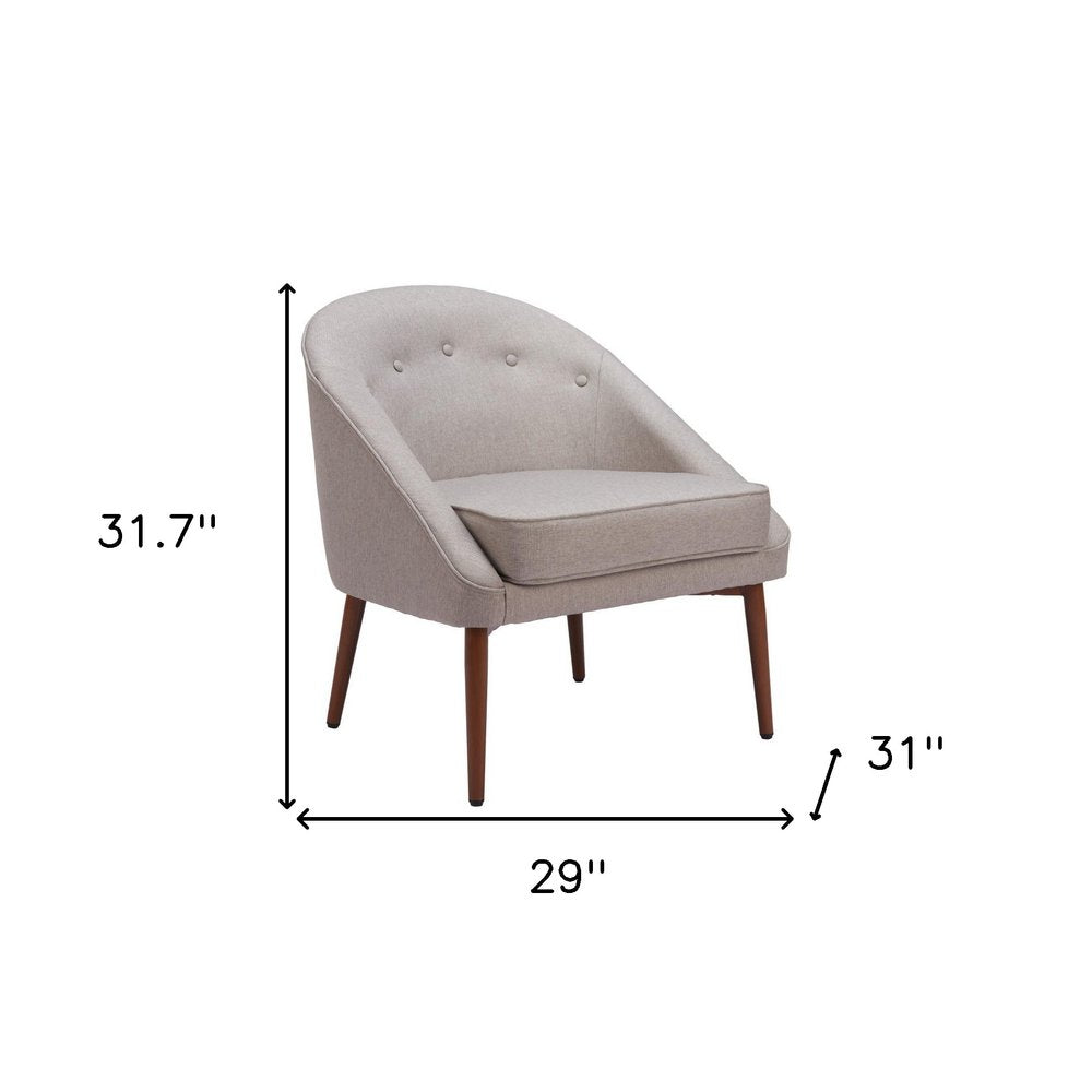 28" Gray And Brown Fabric And Upholstered Tufted Barrel Chair